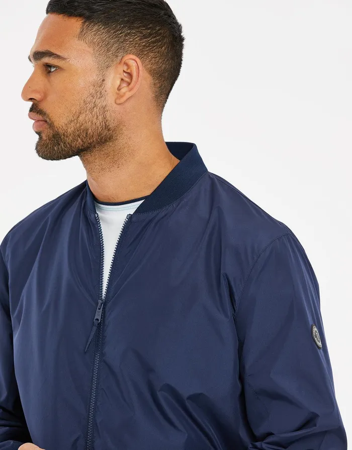 Men Navy Zip Up Bomber Jacket Navy Threadbare Jacket and Coats