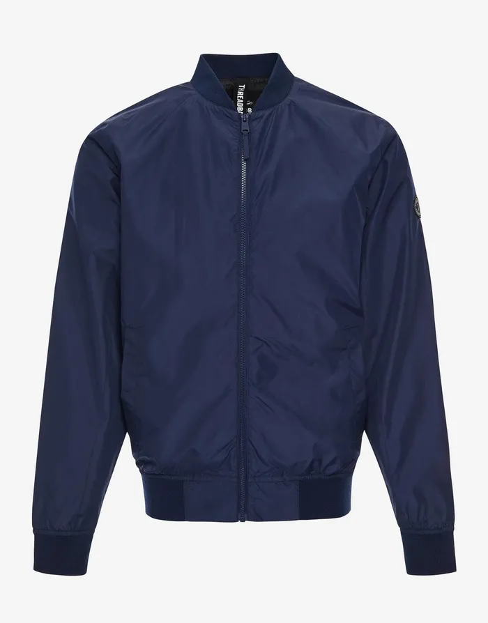 Men Navy Zip Up Bomber Jacket Navy Threadbare Jacket and Coats