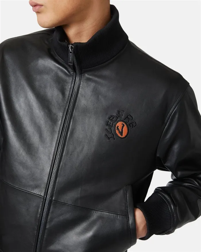 Men OUTERWEAR Iceberg Leather Bomber Jacket With Bear Detail