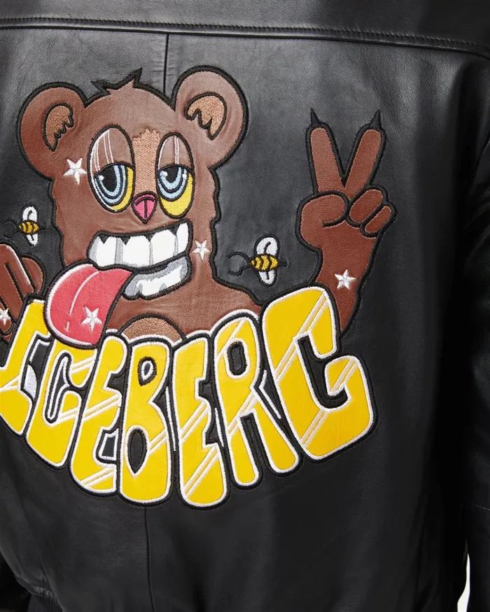 Men OUTERWEAR Iceberg Leather Bomber Jacket With Bear Detail