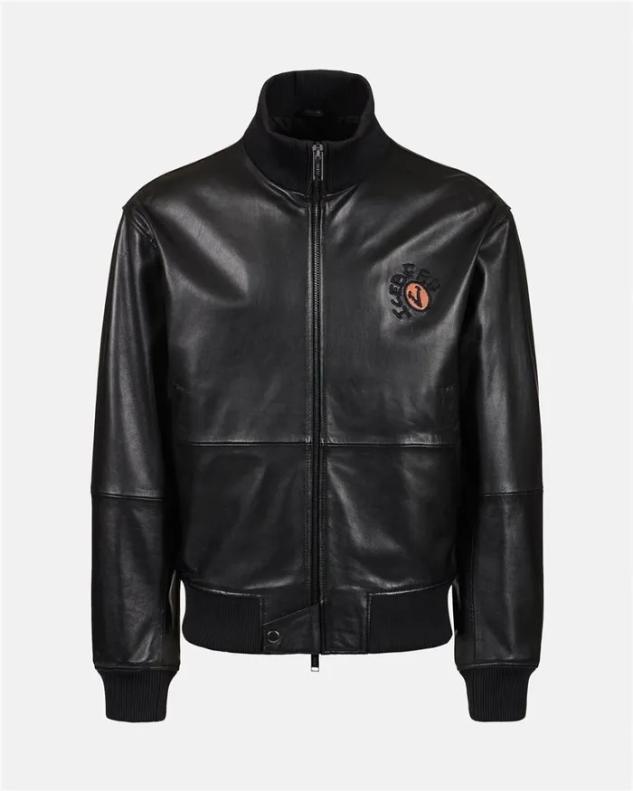 Men OUTERWEAR Iceberg Leather Bomber Jacket With Bear Detail