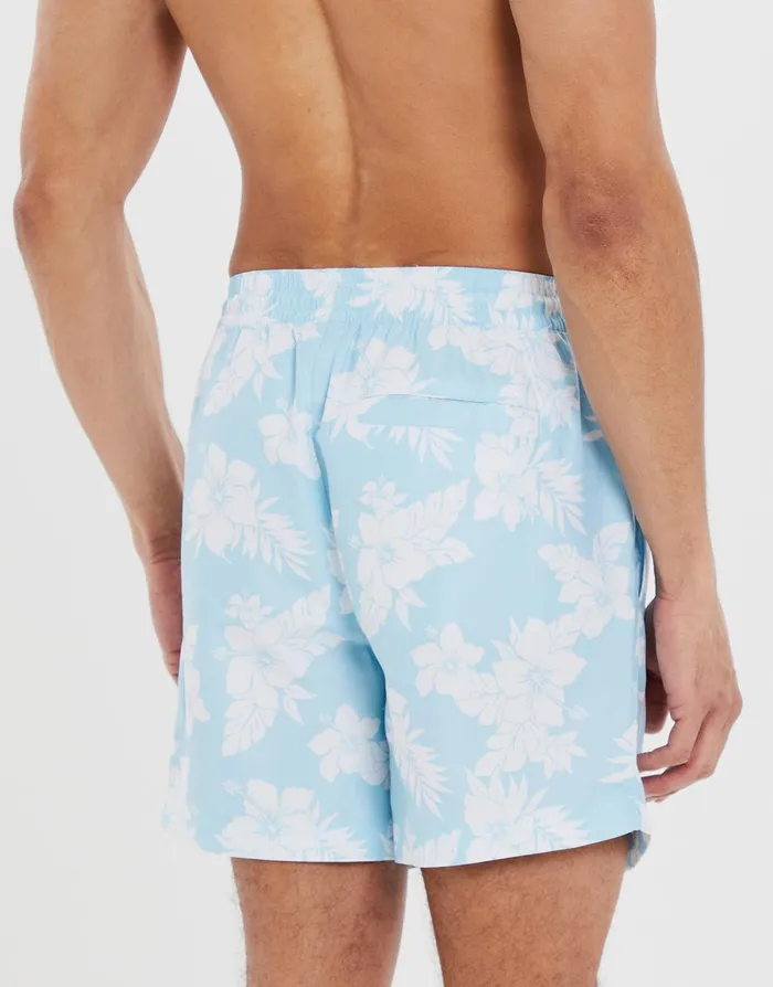 Men Pastel Blue Tropical Print Swim Shorts Pastel Blue Threadbare Swimwear Men Pastel Blue Tropical Print Swim Shorts Pastel Blue Threadbare Swimwear