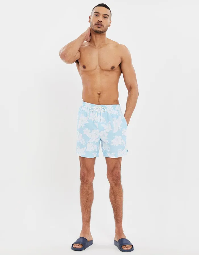 Men Pastel Blue Tropical Print Swim Shorts Pastel Blue Threadbare Swimwear Men Pastel Blue Tropical Print Swim Shorts Pastel Blue Threadbare Swimwear