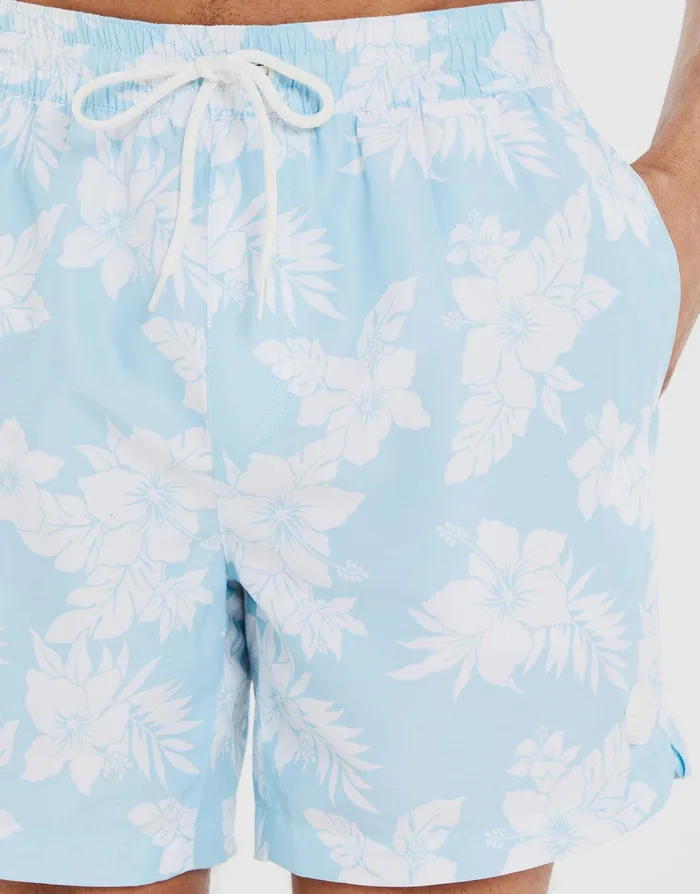 Men Pastel Blue Tropical Print Swim Shorts Pastel Blue Threadbare Swimwear Men Pastel Blue Tropical Print Swim Shorts Pastel Blue Threadbare Swimwear