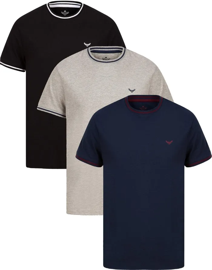 Men Plain Short Sleeve Crew Neck TShirts 3 Pack NavyBlackLight Grey Threadbare TShirts Men Plain Short Sleeve Crew Neck TShirts 3 Pack NavyBlackLight Grey Threadbare TShirts