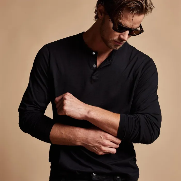 Men PolosNovelty Tops James Perse Brushed Lotus Henley Black