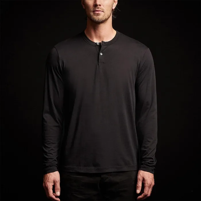 Men PolosNovelty Tops James Perse Brushed Lotus Henley Black