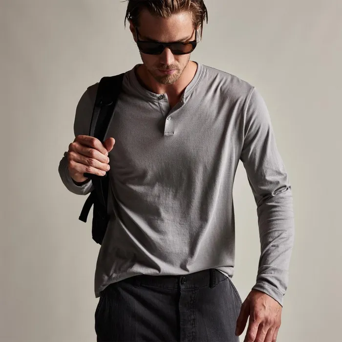 Men PolosNovelty Tops James Perse Brushed Lotus Henley Silver Grey