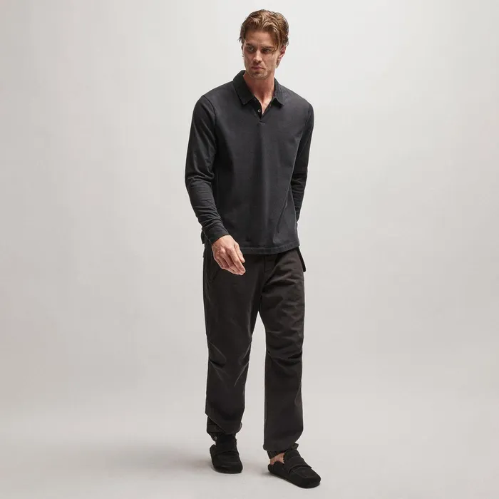 Men PolosNovelty Tops James Perse Heavy Luxe Jersey Long Sleeve Polo Black