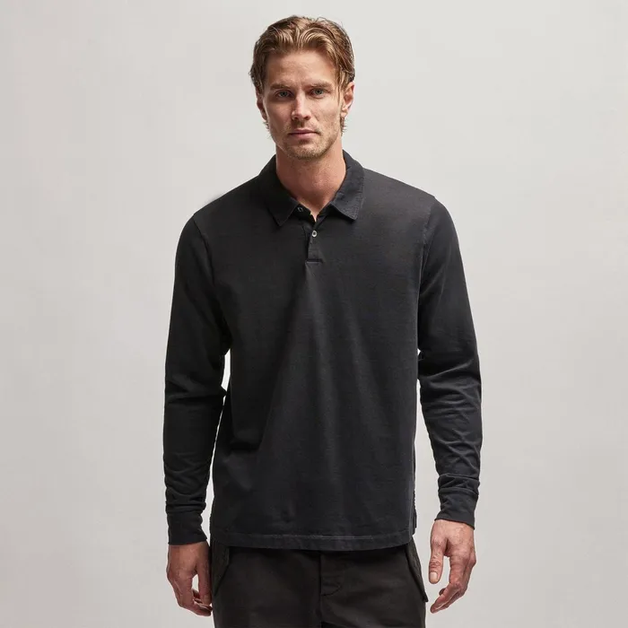 Men PolosNovelty Tops James Perse Heavy Luxe Jersey Long Sleeve Polo Black