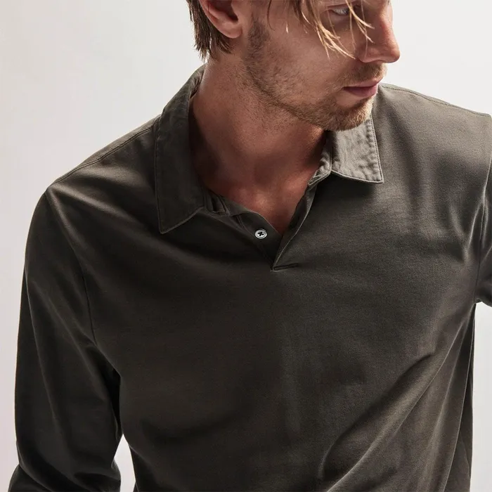 Men PolosNovelty Tops James Perse Heavy Luxe Jersey Long Sleeve Polo Dark Olive