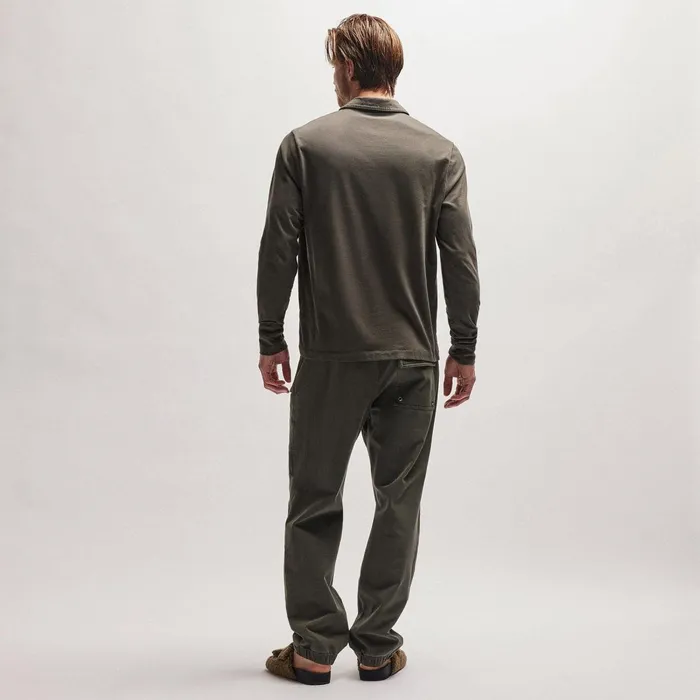 Men PolosNovelty Tops James Perse Heavy Luxe Jersey Long Sleeve Polo Dark Olive