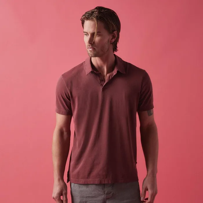 Men PolosNovelty Tops James Perse Sueded Jersey Polo Claret Pigment