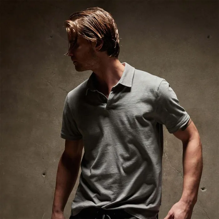 Men PolosNovelty Tops James Perse Sueded Jersey Polo Silver Grey Pigment