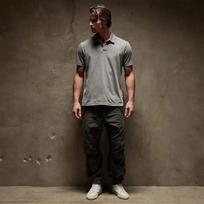 Men PolosNovelty Tops James Perse Sueded Jersey Polo Silver Grey Pigment