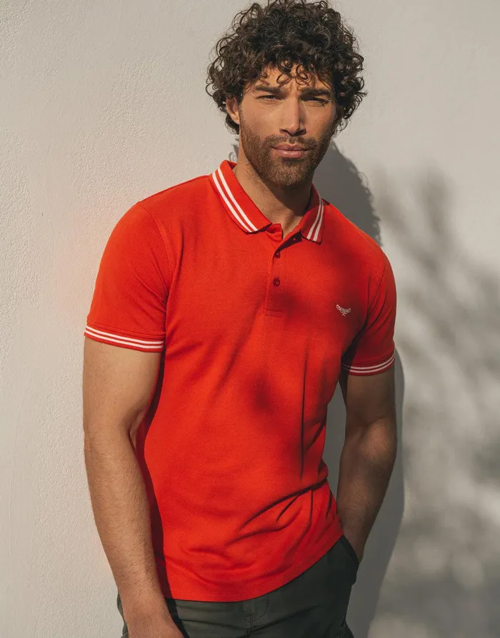 Men Red Rib Collar Classic Polo Shirt Red Threadbare Polo Shirts