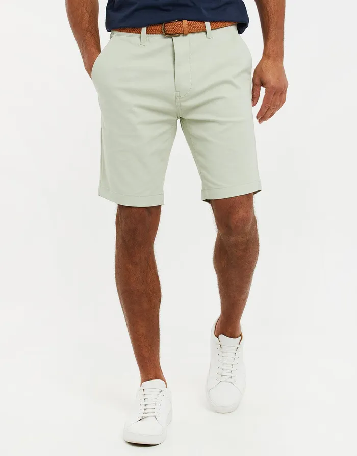 Men Sage Belted Chino Shorts Sage Threadbare Shorts