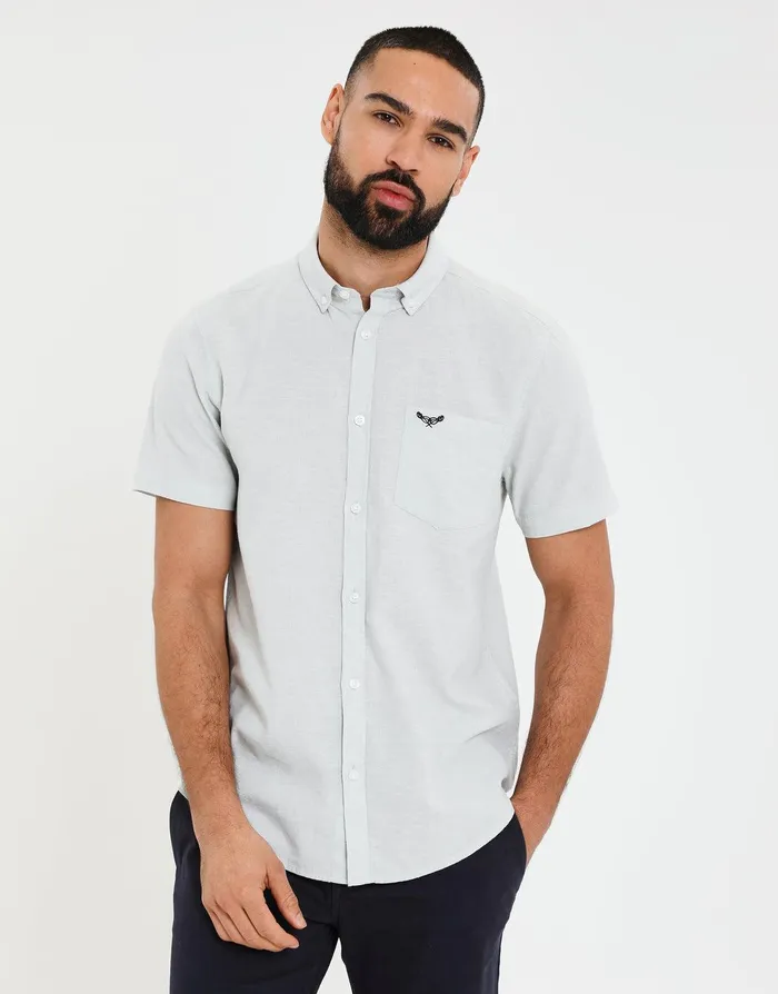 Men Sage Short Sleeve Linen Blend Shirt Sage Threadbare Linen