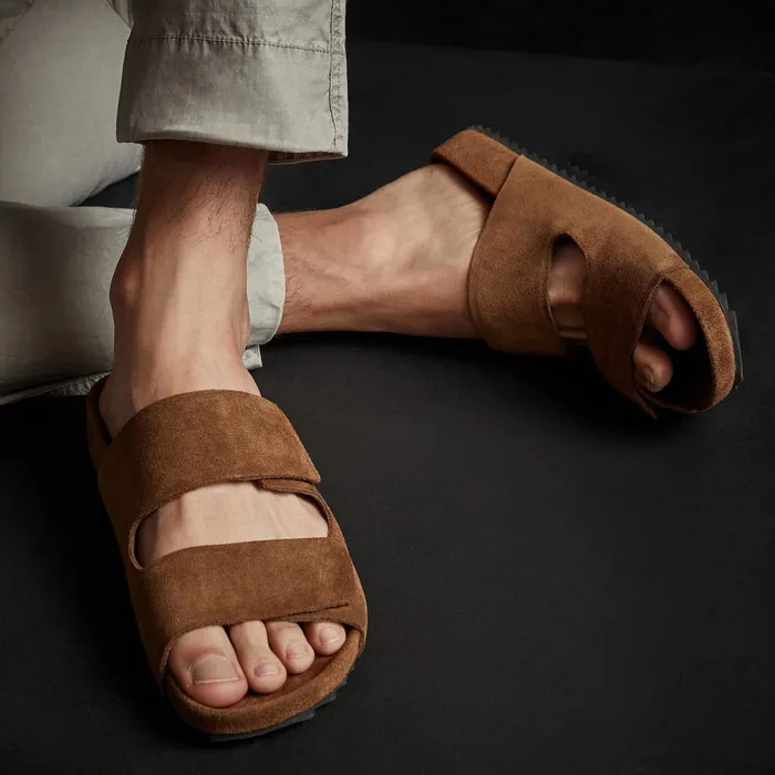 Men Sandals James Perse Men039S Double Strap Suede Slide Tobacco