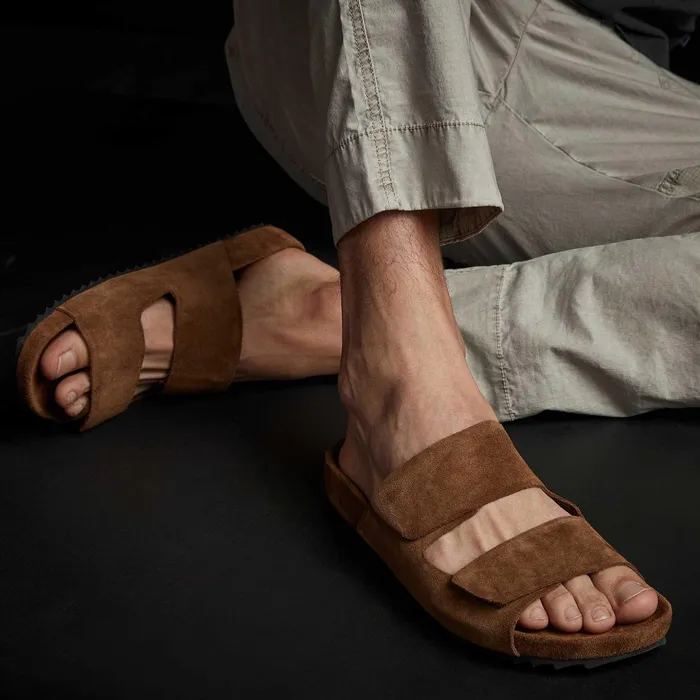 Men Sandals James Perse Men039S Double Strap Suede Slide Tobacco