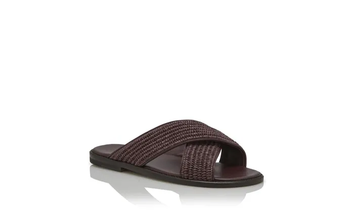 Men Sandals Manolo Blahnik OTAWI Mahogany Brown Raffia CrissCross Sandals