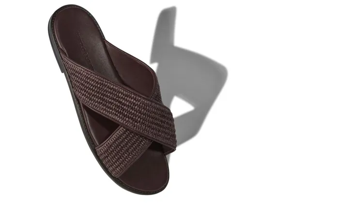 Men Sandals Manolo Blahnik OTAWI Mahogany Brown Raffia CrissCross Sandals Men Sandals Manolo Blahnik OTAWI Mahogany Brown Raffia CrissCross Sandals