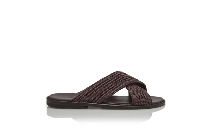 Men Sandals Manolo Blahnik OTAWI Mahogany Brown Raffia CrissCross Sandals Men Sandals Manolo Blahnik OTAWI Mahogany Brown Raffia CrissCross Sandals