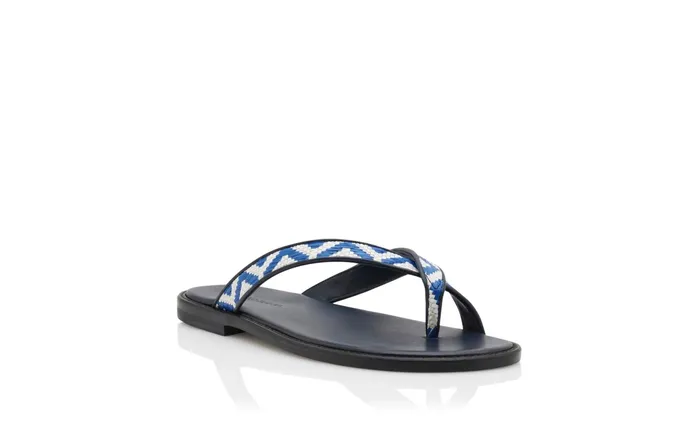 Men Sandals Manolo Blahnik SIRACUSA Bright Blue And White Raffia Flat Sandals