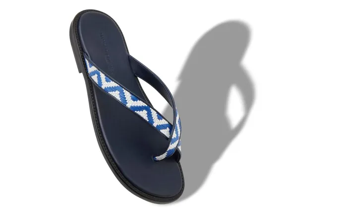 Men Sandals Manolo Blahnik SIRACUSA Bright Blue And White Raffia Flat Sandals Men Sandals Manolo Blahnik SIRACUSA Bright Blue And White Raffia Flat Sandals