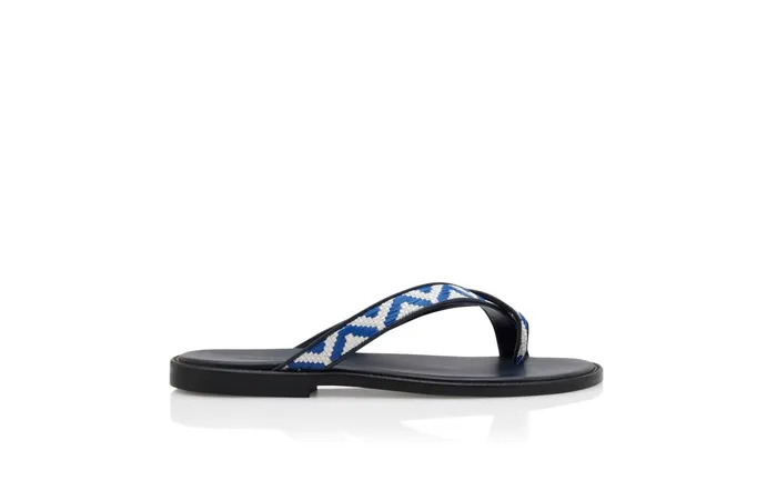 Men Sandals Manolo Blahnik SIRACUSA Bright Blue And White Raffia Flat Sandals Men Sandals Manolo Blahnik SIRACUSA Bright Blue And White Raffia Flat Sandals