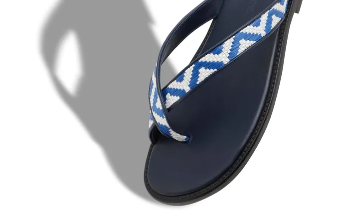 Men Sandals Manolo Blahnik SIRACUSA Bright Blue And White Raffia Flat Sandals Men Sandals Manolo Blahnik SIRACUSA Bright Blue And White Raffia Flat Sandals