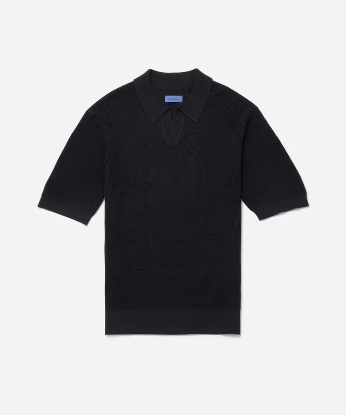 Men Saturdays NYC Shirts Alex Merino Wool Open Placket Polo Black