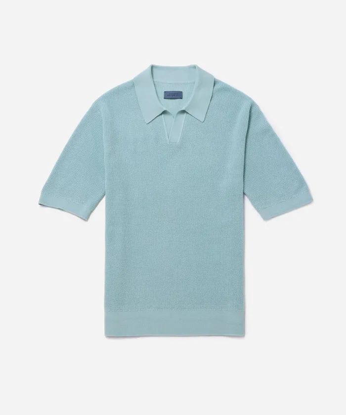 Men Saturdays NYC Shirts Alex Merino Wool Open Placket Polo Dustyturquoise