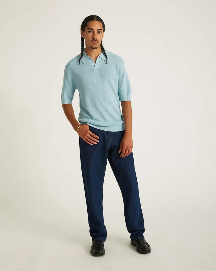 Men Saturdays NYC Shirts Alex Merino Wool Open Placket Polo Dustyturquoise Men Saturdays NYC Shirts Alex Merino Wool Open Placket Polo Dustyturquoise