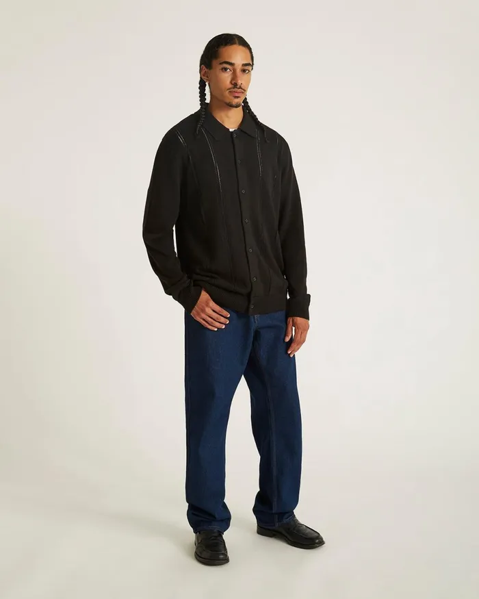 Men Saturdays NYC Shirts Jahmad Long Sleeve Polo Black Men Saturdays NYC Shirts Jahmad Long Sleeve Polo Black