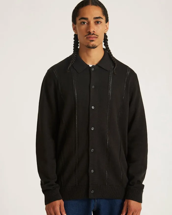 Men Saturdays NYC Shirts Jahmad Long Sleeve Polo Black Men Saturdays NYC Shirts Jahmad Long Sleeve Polo Black