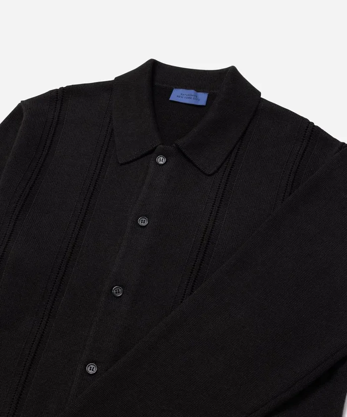 Men Saturdays NYC Shirts Jahmad Long Sleeve Polo Black Men Saturdays NYC Shirts Jahmad Long Sleeve Polo Black