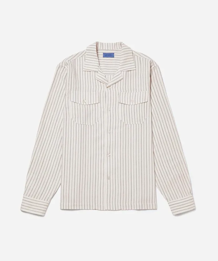Men Saturdays NYC Shirts Marco Brushed Shirring Long Sleeve Shirt Ivory