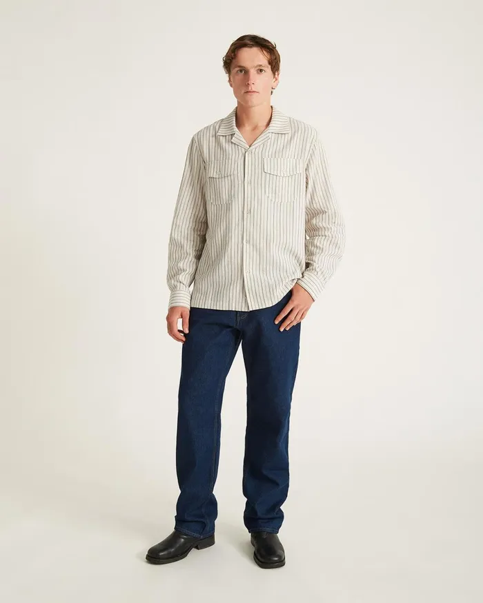 Men Saturdays NYC Shirts Marco Brushed Shirring Long Sleeve Shirt Ivory Men Saturdays NYC Shirts Marco Brushed Shirring Long Sleeve Shirt Ivory