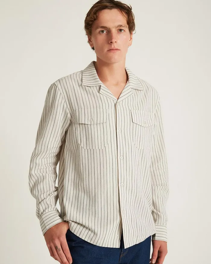 Men Saturdays NYC Shirts Marco Brushed Shirring Long Sleeve Shirt Ivory Men Saturdays NYC Shirts Marco Brushed Shirring Long Sleeve Shirt Ivory