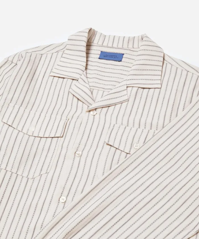 Men Saturdays NYC Shirts Marco Brushed Shirring Long Sleeve Shirt Ivory Men Saturdays NYC Shirts Marco Brushed Shirring Long Sleeve Shirt Ivory