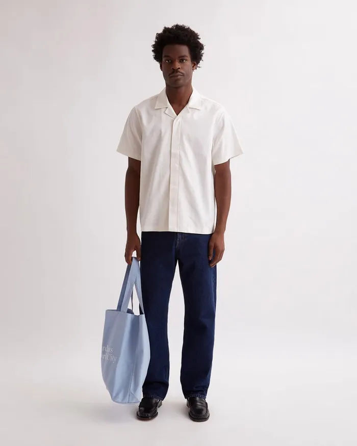 Men Saturdays NYC Shirts York Camp Collar SS Shirt Ivory Men Saturdays NYC Shirts York Camp Collar SS Shirt Ivory
