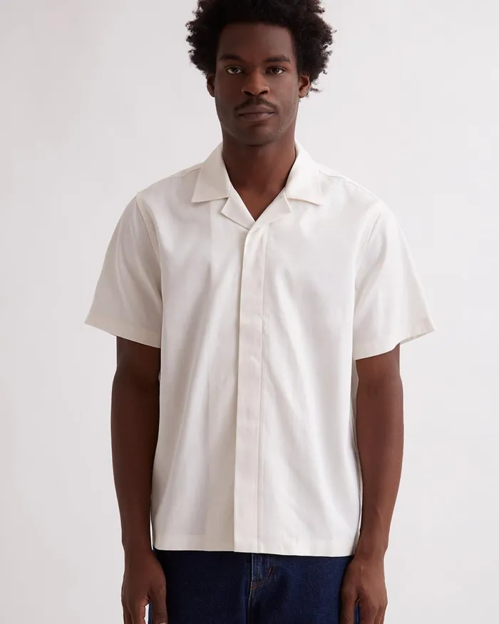 Men Saturdays NYC Shirts York Camp Collar SS Shirt Ivory Men Saturdays NYC Shirts York Camp Collar SS Shirt Ivory