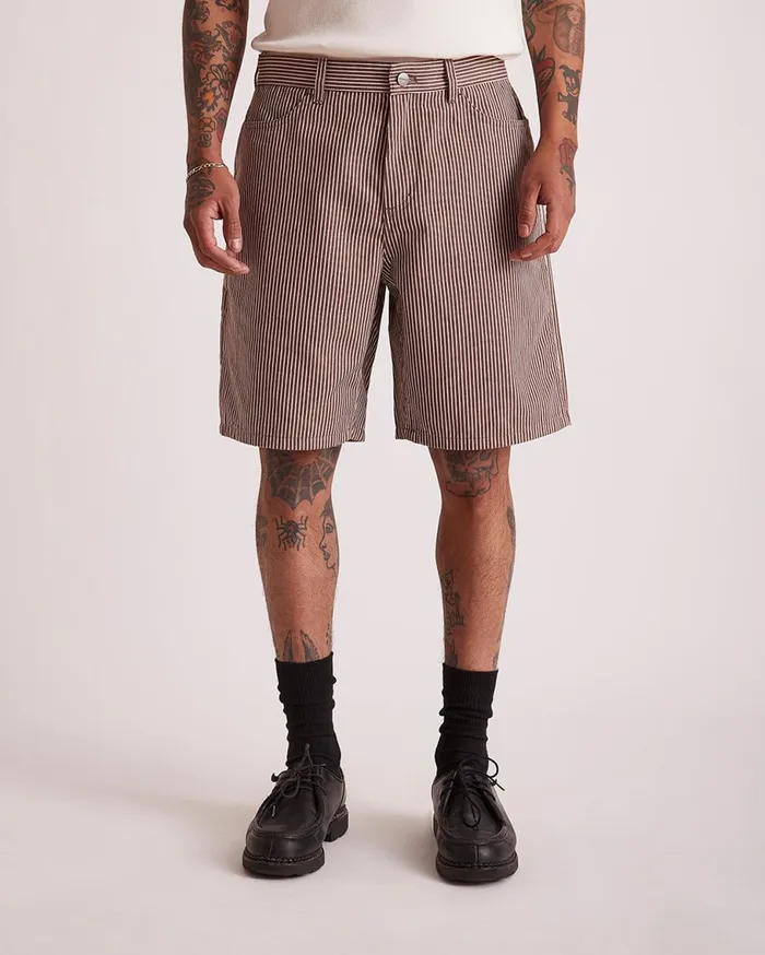Men Saturdays NYC Shorts Striped Cotton Twill Carpenter Short Darkearth Men Saturdays NYC Shorts Striped Cotton Twill Carpenter Short Darkearth