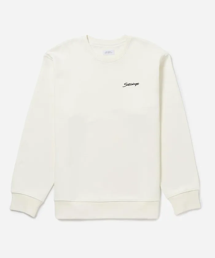 Men Saturdays NYC Sweatshirts and Sweatpants Bowery Script Embroidered Crew Ivory Men Saturdays NYC Sweatshirts and Sweatpants Bowery Script Embroidered Crew Ivory