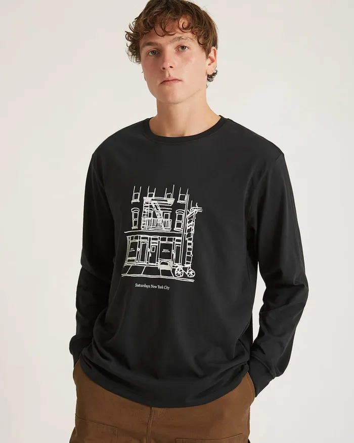 Men Saturdays NYC Tees Cafe Standard LS Tee Black Men Saturdays NYC Tees Cafe Standard LS Tee Black