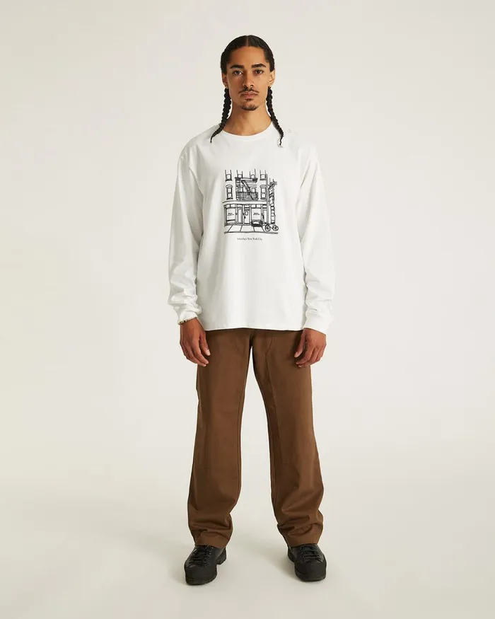 Men Saturdays NYC Tees Cafe Standard LS Tee Ivory Men Saturdays NYC Tees Cafe Standard LS Tee Ivory
