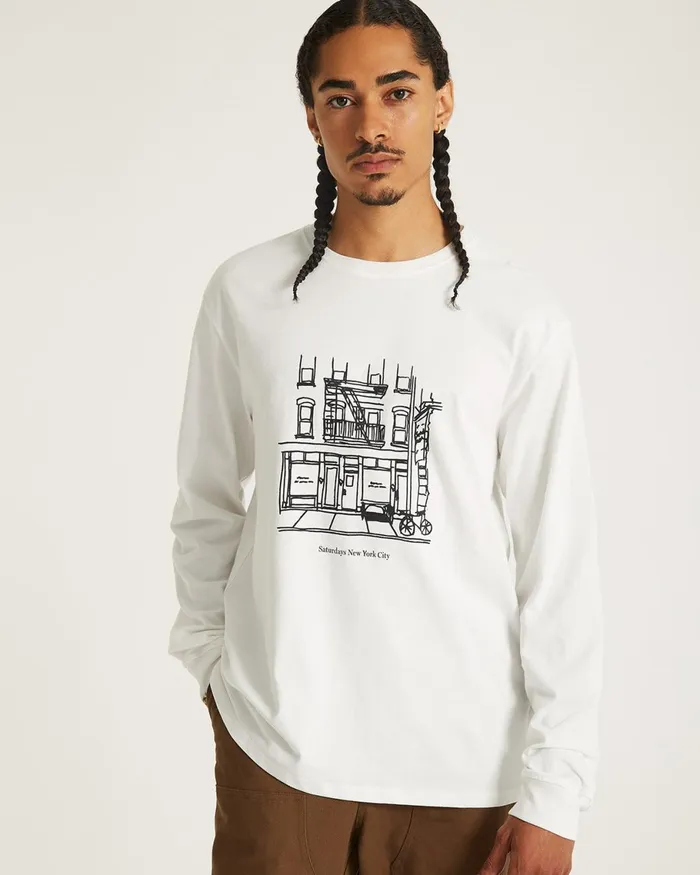 Men Saturdays NYC Tees Cafe Standard LS Tee Ivory Men Saturdays NYC Tees Cafe Standard LS Tee Ivory