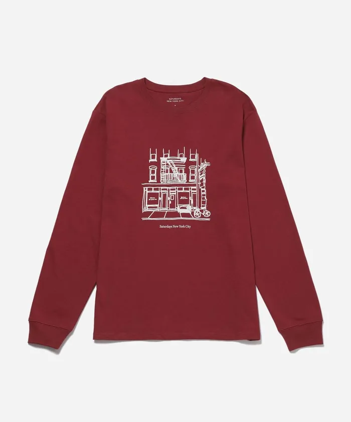 Men Saturdays NYC Tees Cafe Standard LS Tee Rhubarb