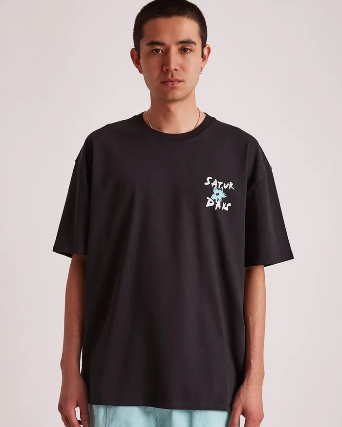 Men Saturdays NYC Tees Flower Relaxed SS Tee Black Men Saturdays NYC Tees Flower Relaxed SS Tee Black